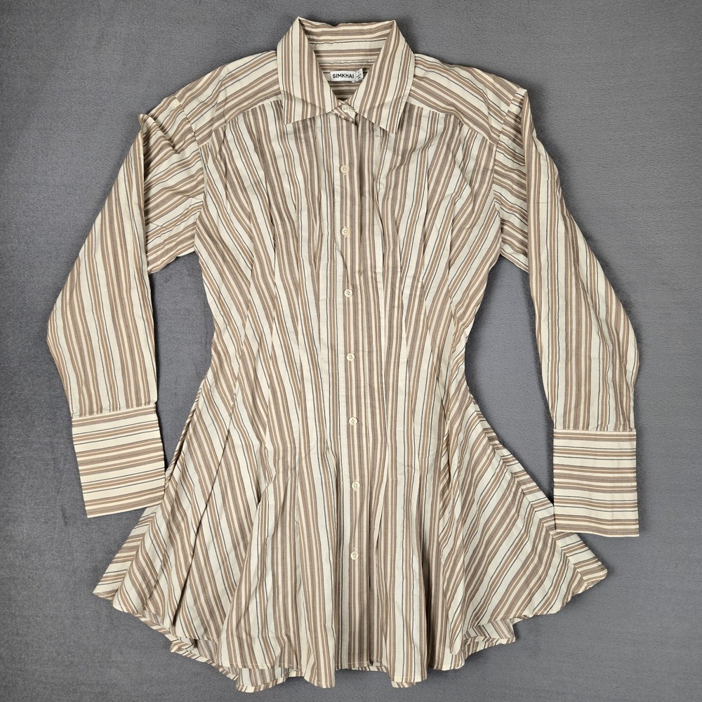 SIMKHAI Felicity Striped Mini‎ Shirtdress Womens Medium Button Up Cotton
